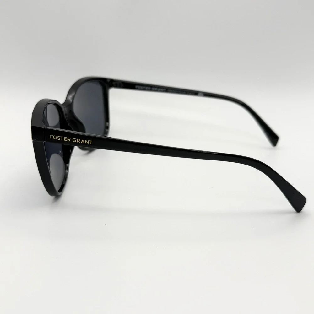 Foster Grant Black Square Sunglasses Gold Accents FG 26 512 BLK Women Oversized